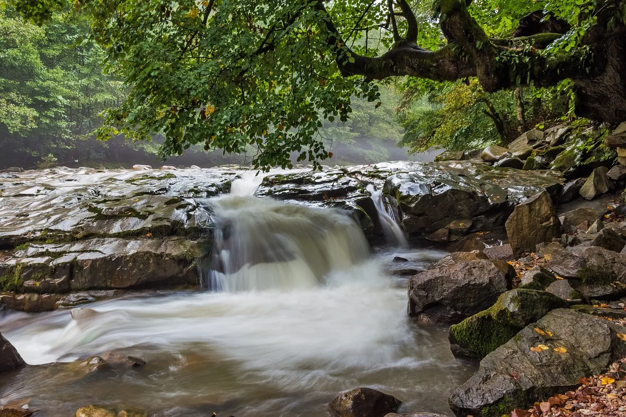 Water flowing over rocks during a slower exposure