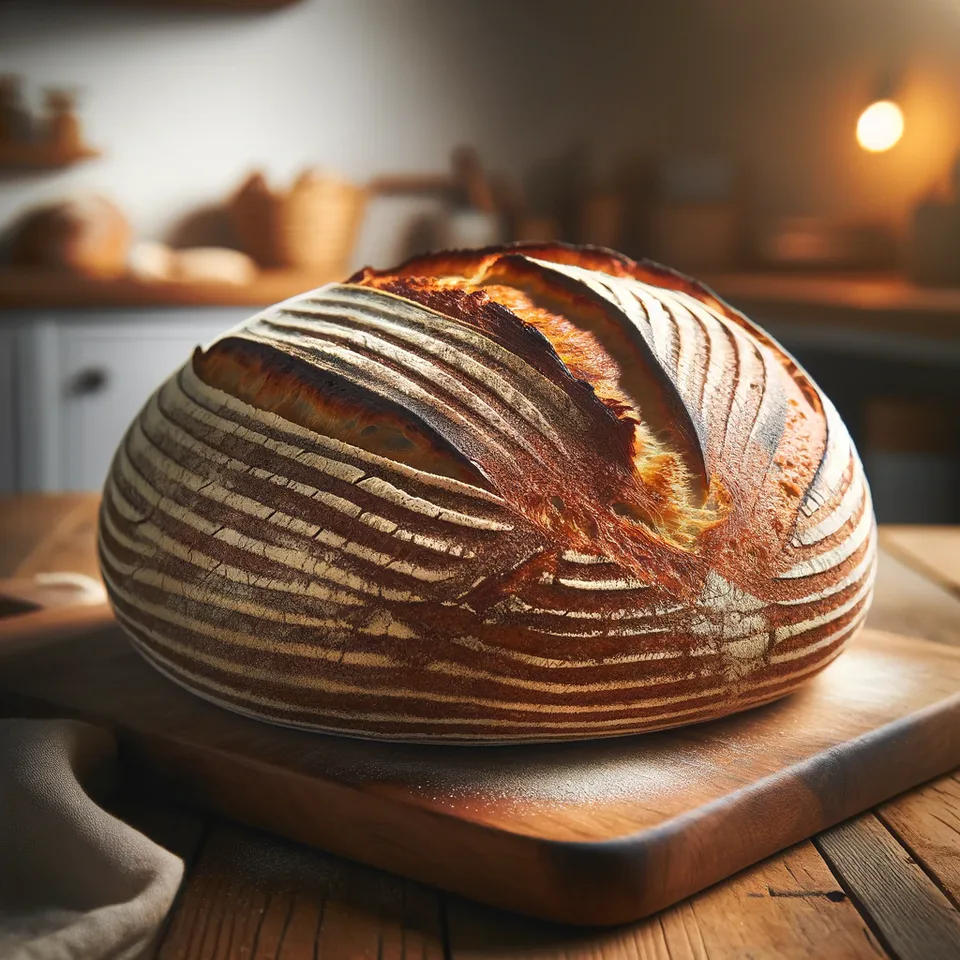Freshly baked sourdough loaf with a scored crust.
