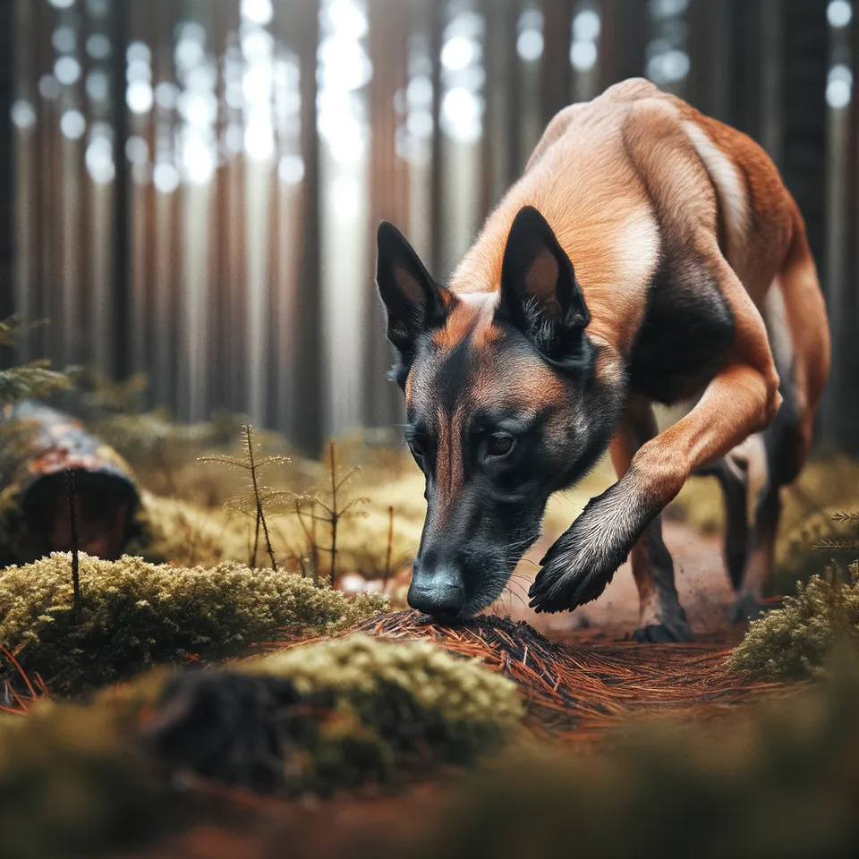 Malinois' focused and skilled approach to tracking,