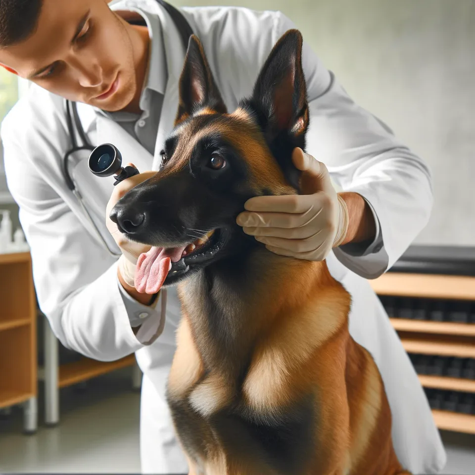 Belgian Malinois undergoing a veterinary check-up