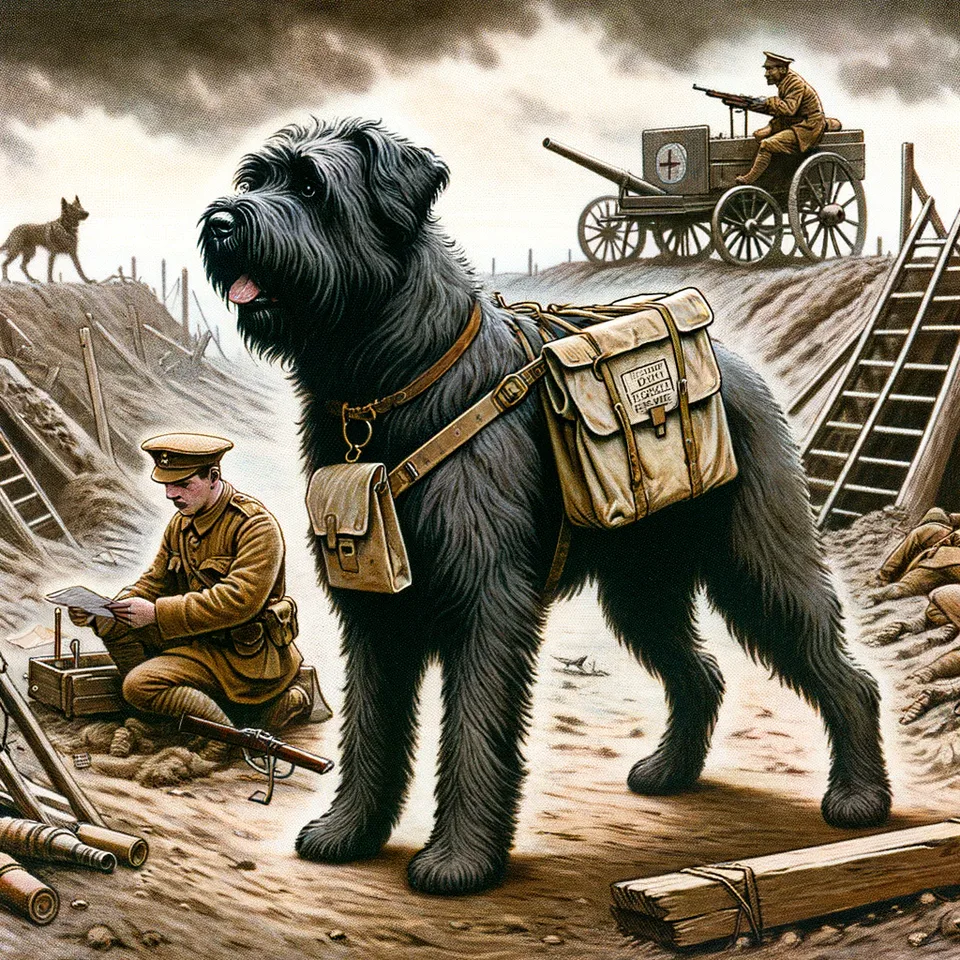 During World War I, the Bouvier des Flandres' role expanded significantly. They were employed for various military purposes, including message carrying and ambulance pulling, demonstrating remarkable versatility and resilience
