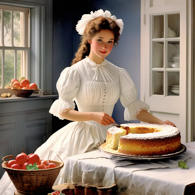 Angel food cake in a kitchen of the 1800s USA