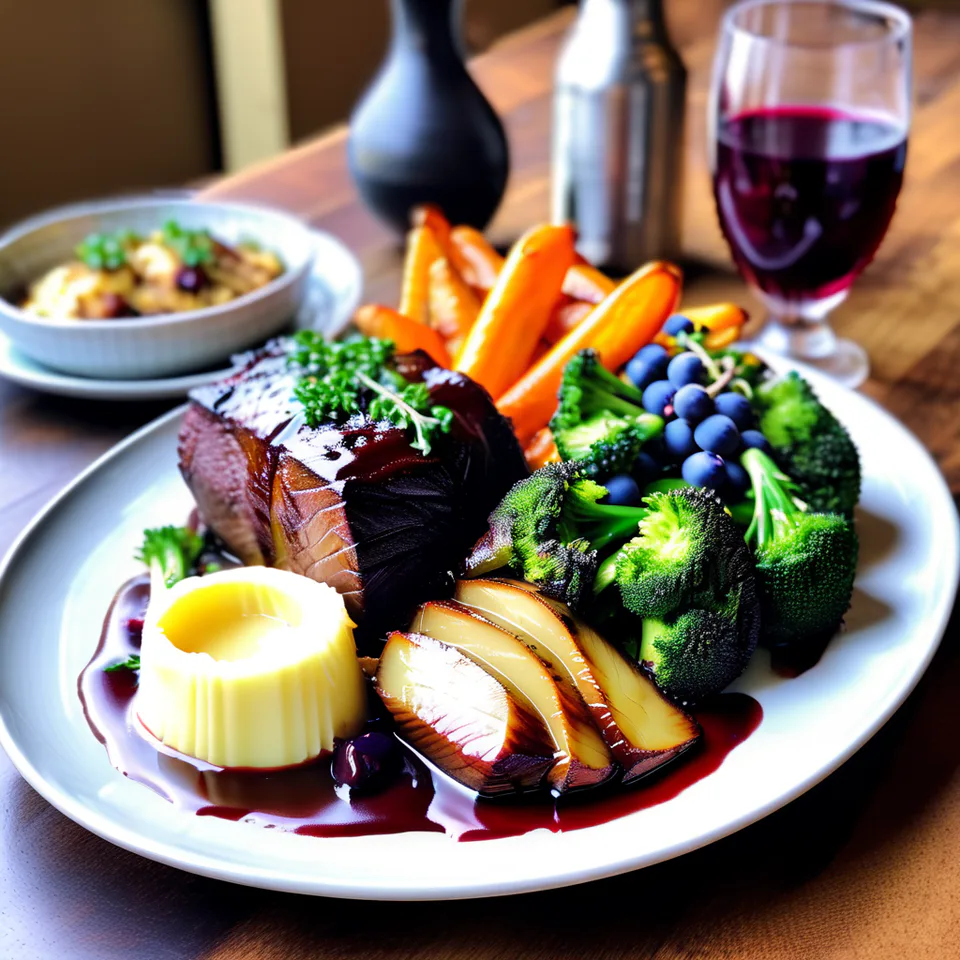 Traditional british sunday roast. gourmet plating ideas