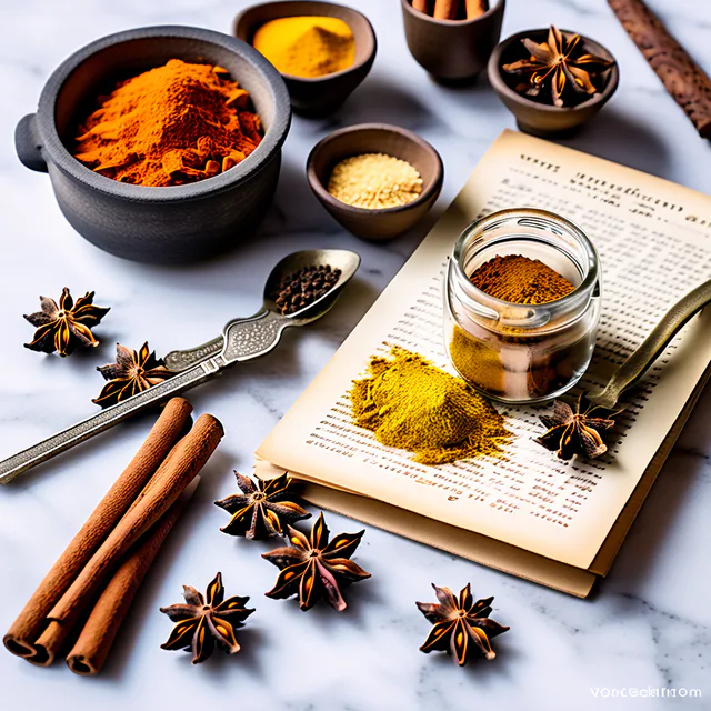 Garam masala spices arranged around a small jar.