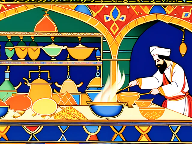 Illustrated historic kitchen scene associated with the original omelette article.