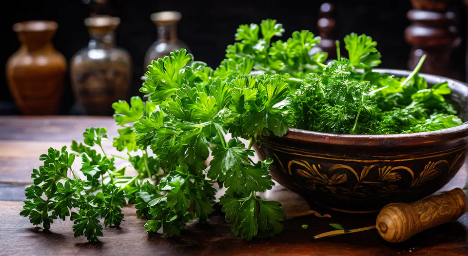 Flat leaf parsley in a Roman apothecary