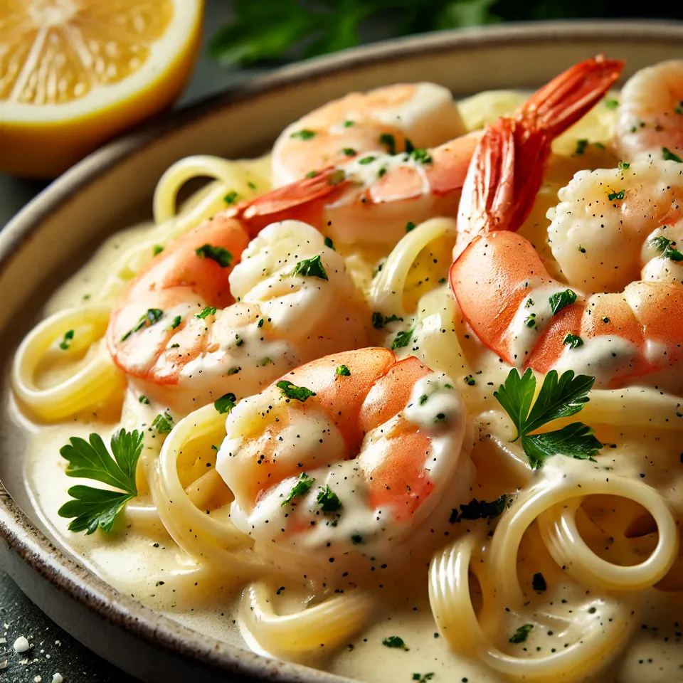 Food connected with Creamy Lemon Garlic Prawn Pasta