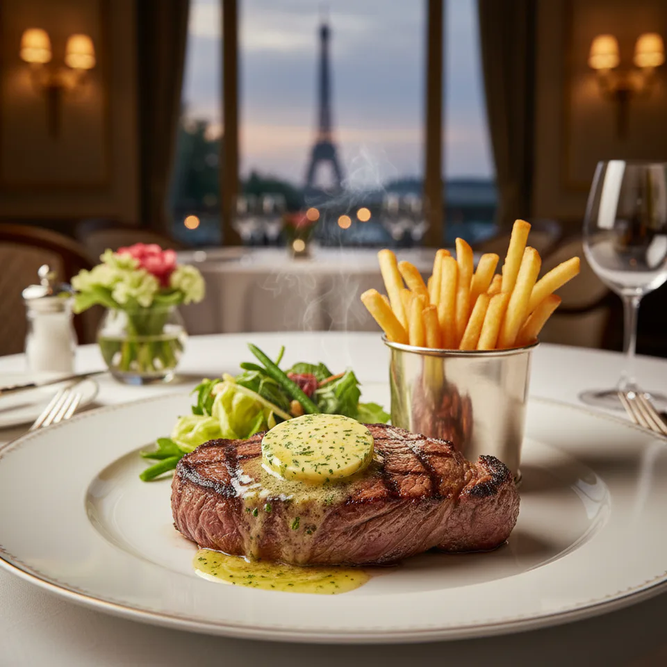 A maître d’hôtel butter melting on a steak in a posh Paris restaurant.
