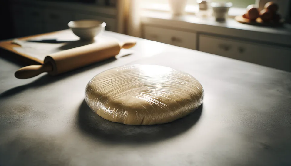 Sweet pastry dough wrapped and ready to chill.