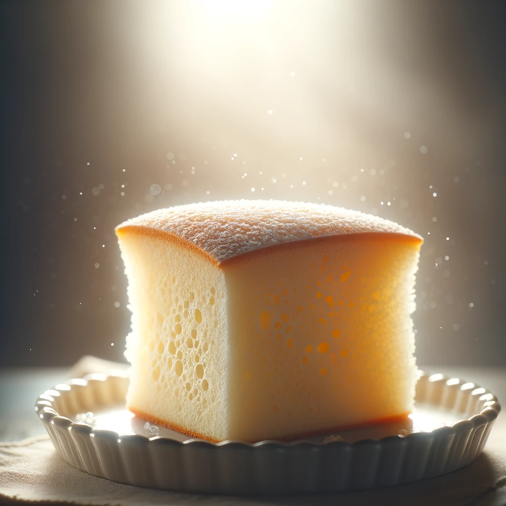 Slice of Pan di Spagna sponge cake on a serving plate.