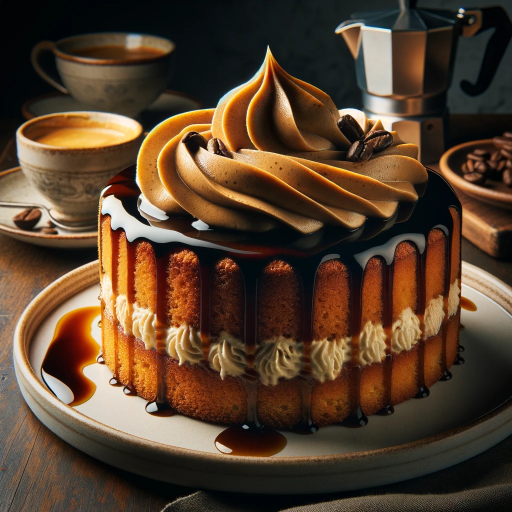 Layered Pan di Spagna cake with coffee-flavoured frosting.