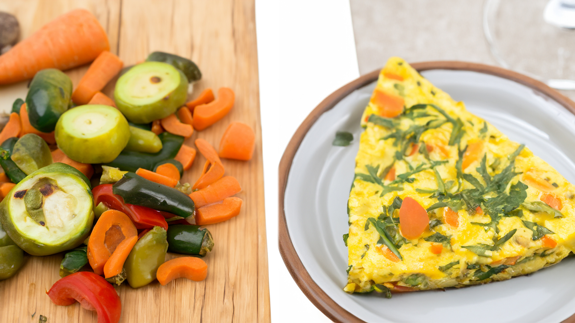 Vegetable frittata served with fresh vegetables.