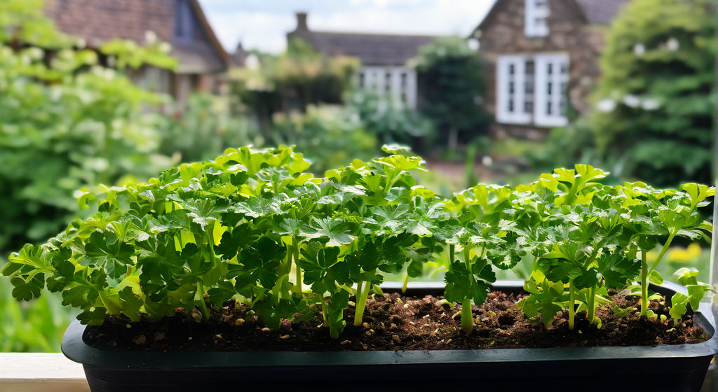 Flat leaf parsley growing on a window sill